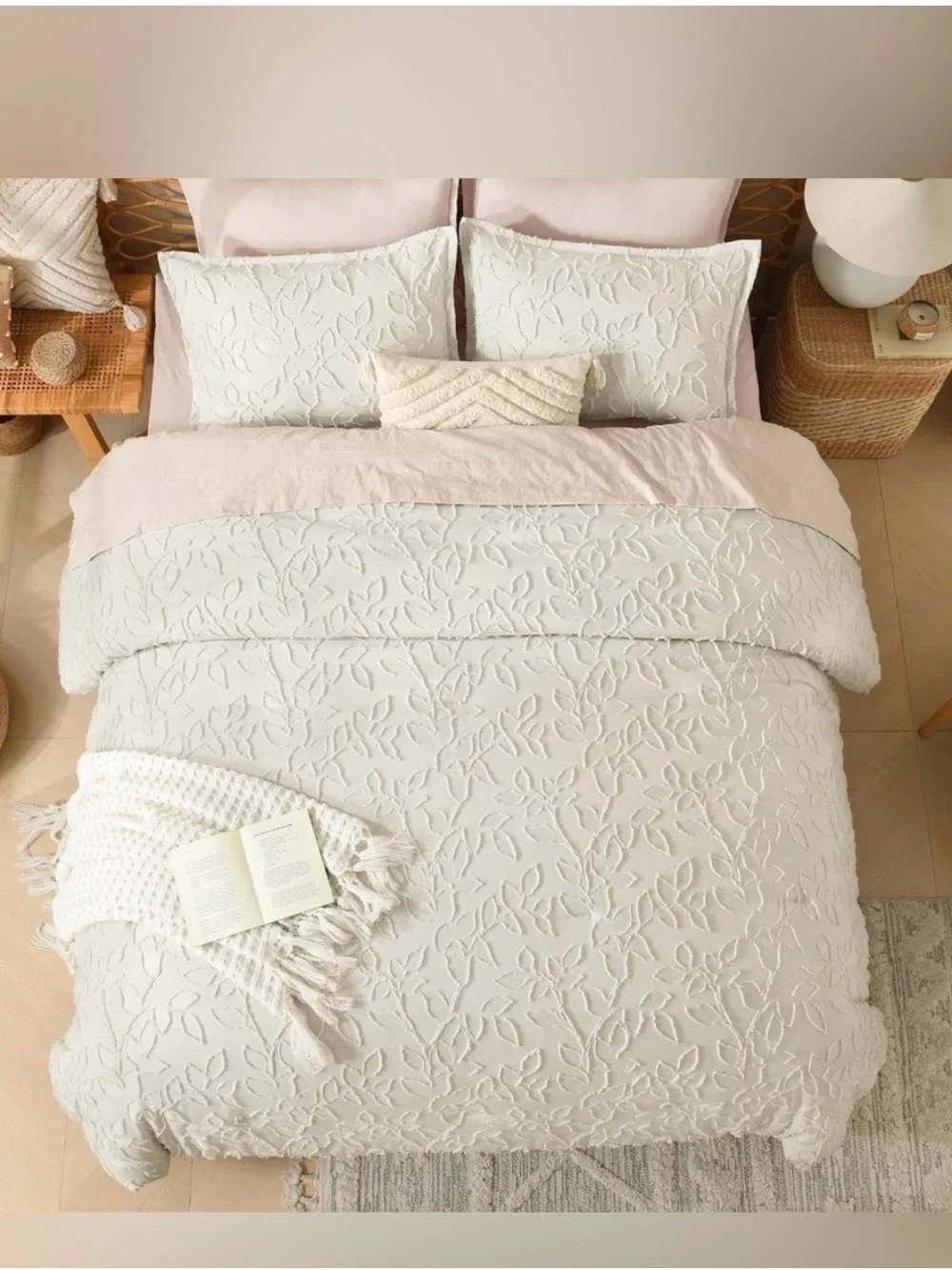 Anthro Living Elegant Cream Floral-Textured Comforter & Sham Set - Home Bedding